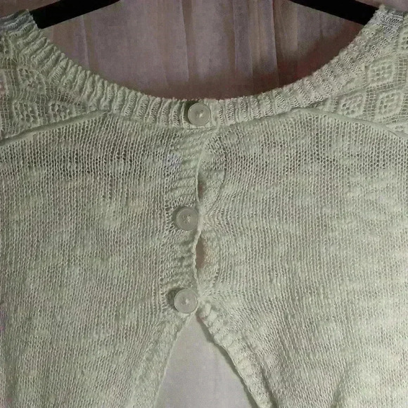 Womens S white cream Lucky Brand sweater 2 layer knit crochet detail button back - Picture 7 of 7